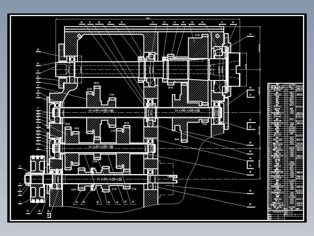 8-X6132型万能卧式升降台铣床主轴变速系统装配图
