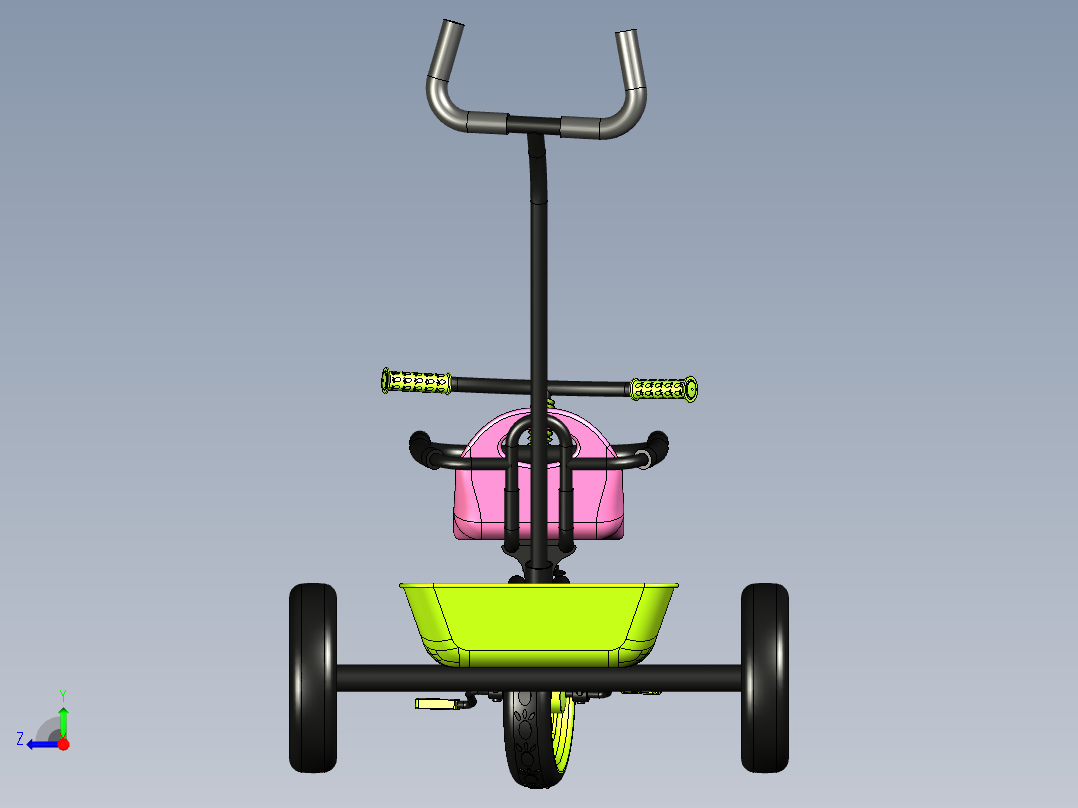 一款手扶式儿童三轮车建模右视图