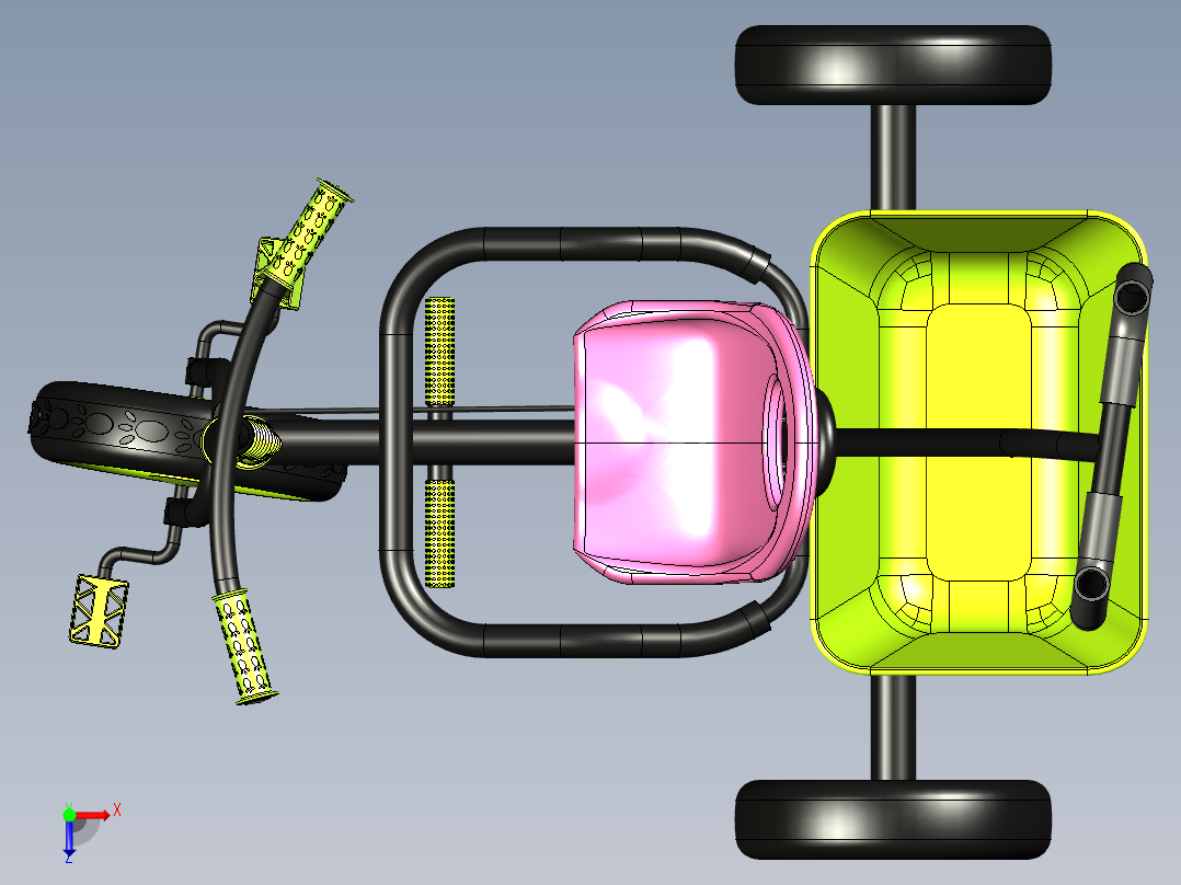 一款手扶式儿童三轮车建模俯视图