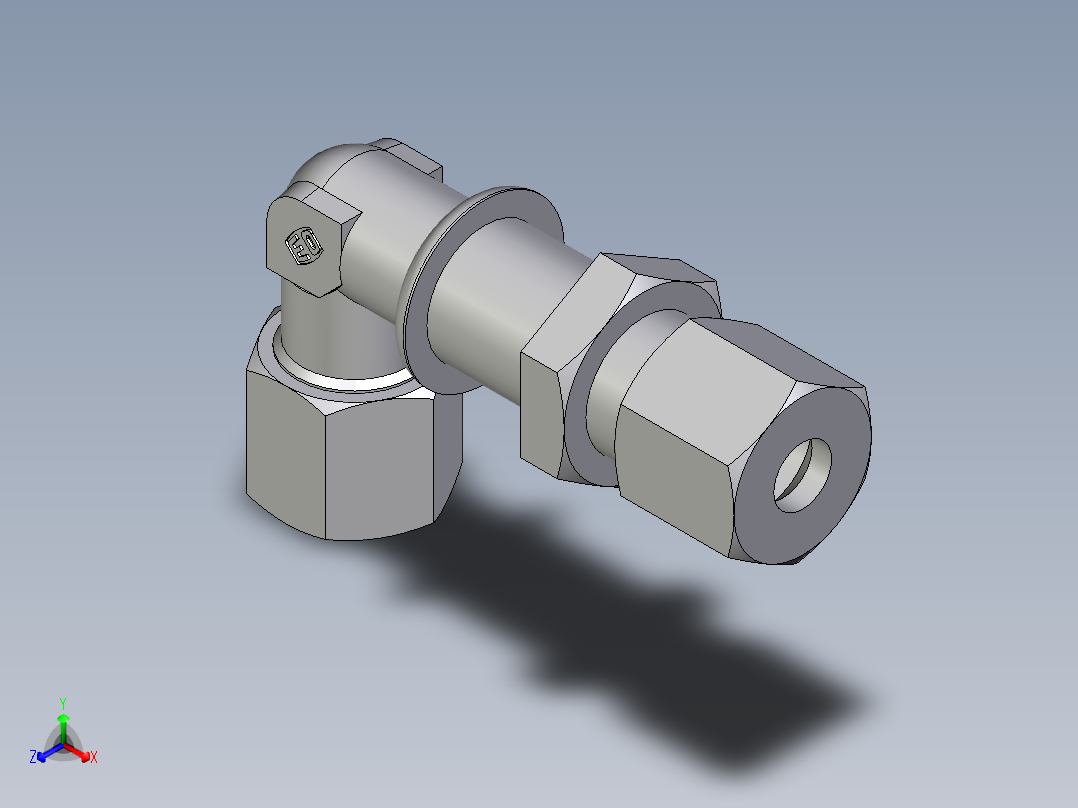 卡套式工业通用硬管接头EO_Bulkhead_elbow_WSV08ZSCF正等轴测图