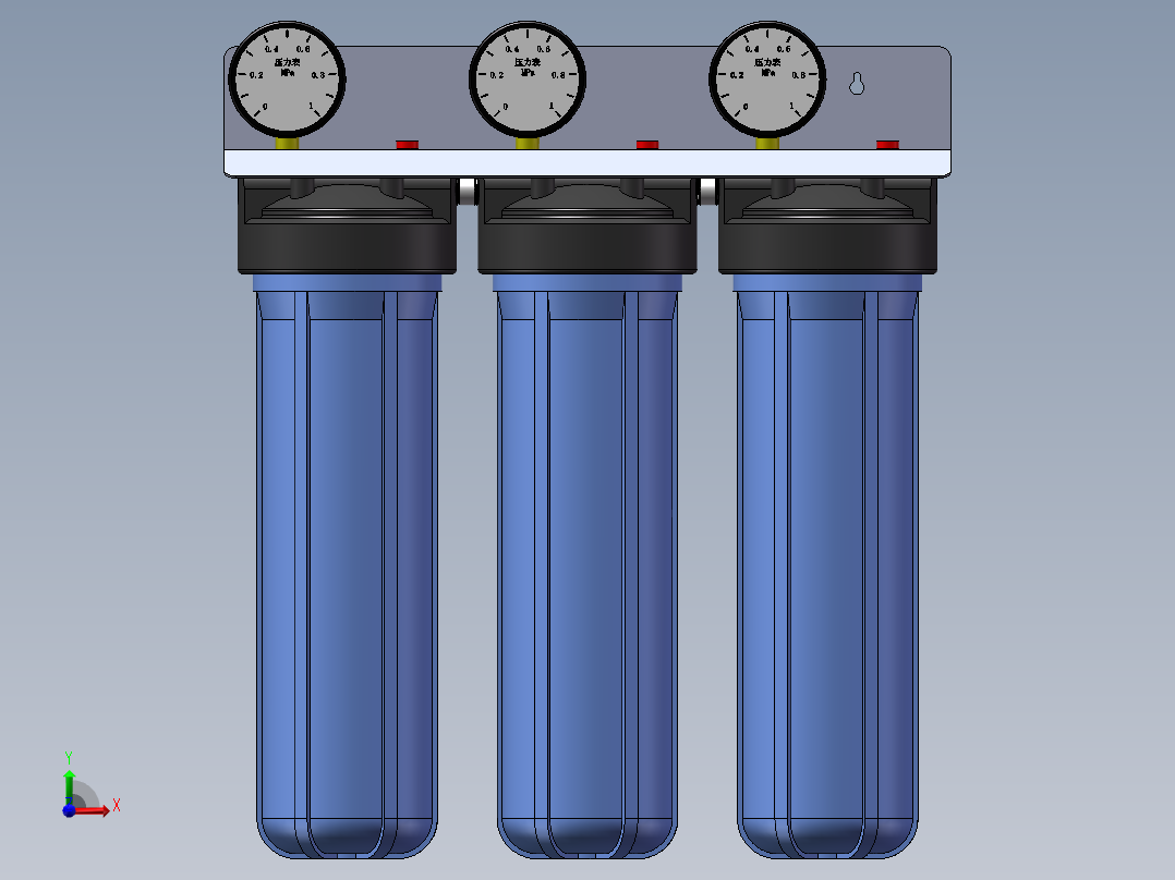 3级全屋滤水系统(20寸滤瓶)前视图