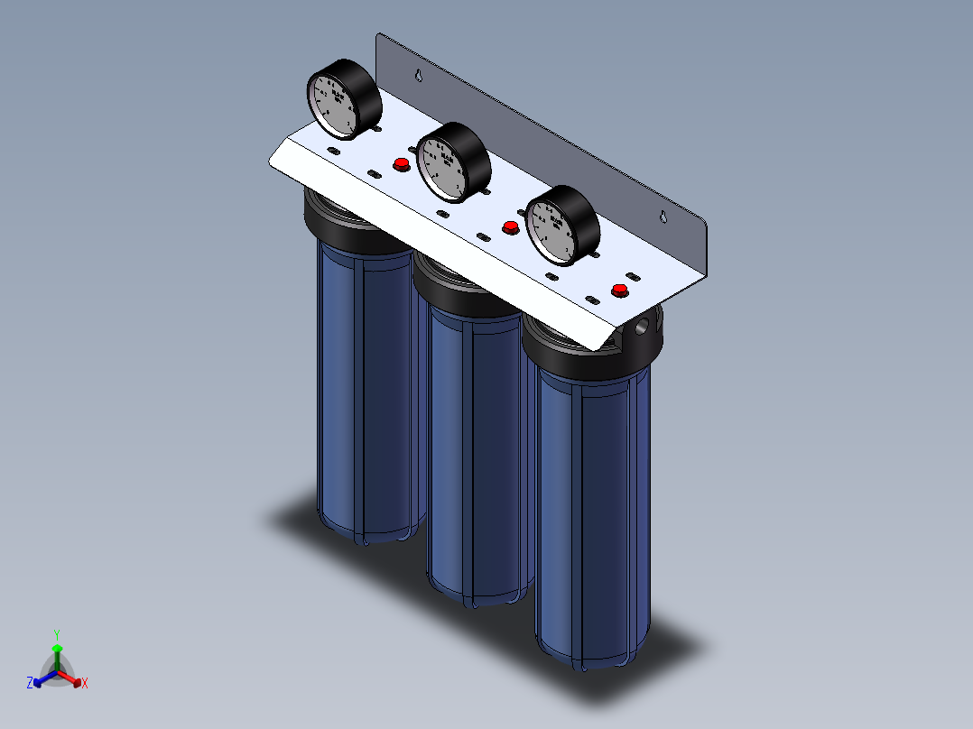 3级全屋滤水系统(20寸滤瓶)正等轴测图