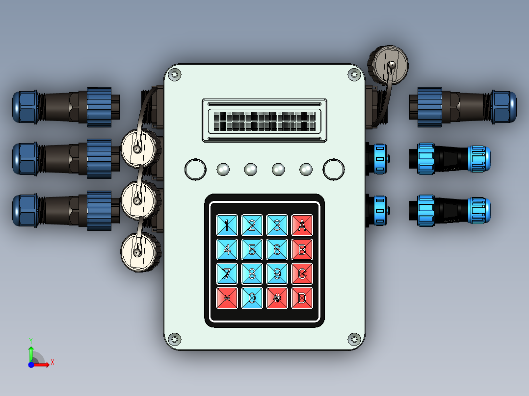 IOT Arduino超大机箱-LCD 1602串行-键盘- LED -按钮前视图