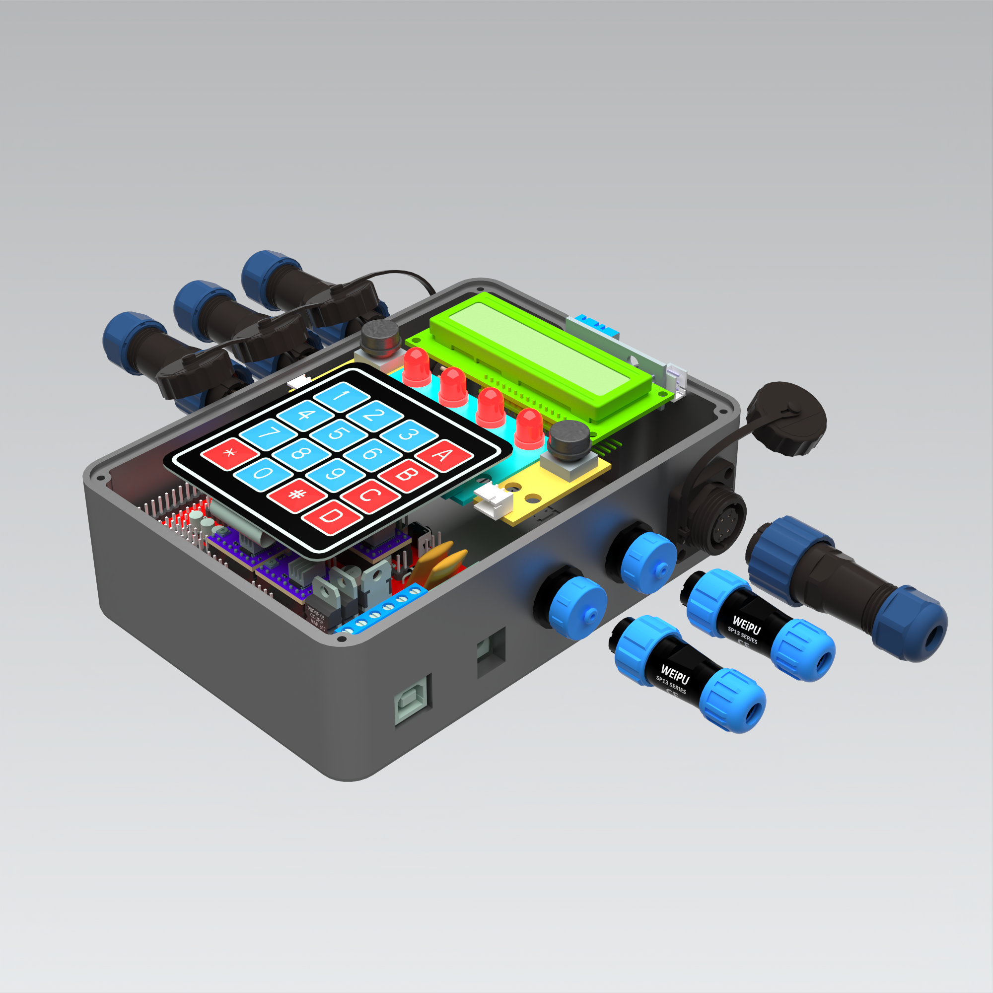 IOT Arduino超大机箱-LCD 1602串行-键盘- LED -按钮