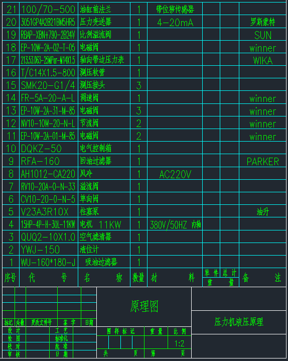 压力机液压系统原理图