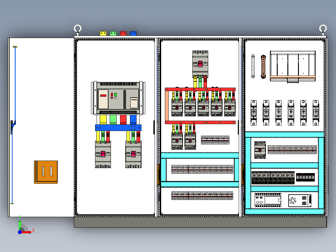 三柜组装万能断路器630A正装刀开关风机plc控制柜 55361前视图