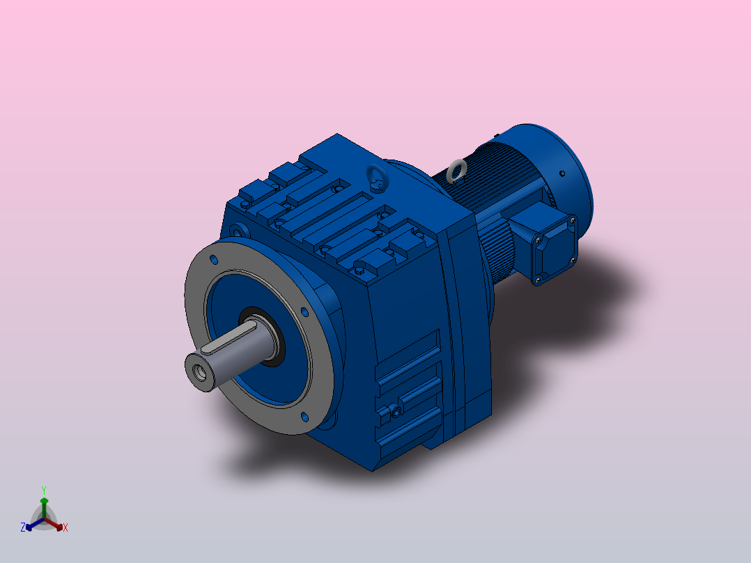 RF107法兰轴伸式安装斜齿轮减速机RF107-Y1.1-8P-90S-M1-0°-Φ350正等轴测图