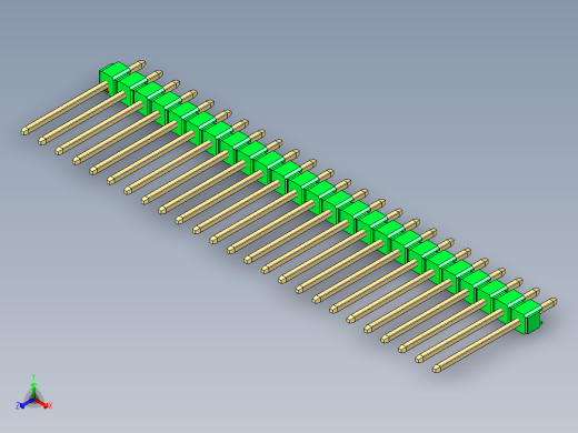 彩色公头100mil（2.54mm）系列-DS1021_green_1x25p_100mil_Type5_rev1.0正等轴测缩略图