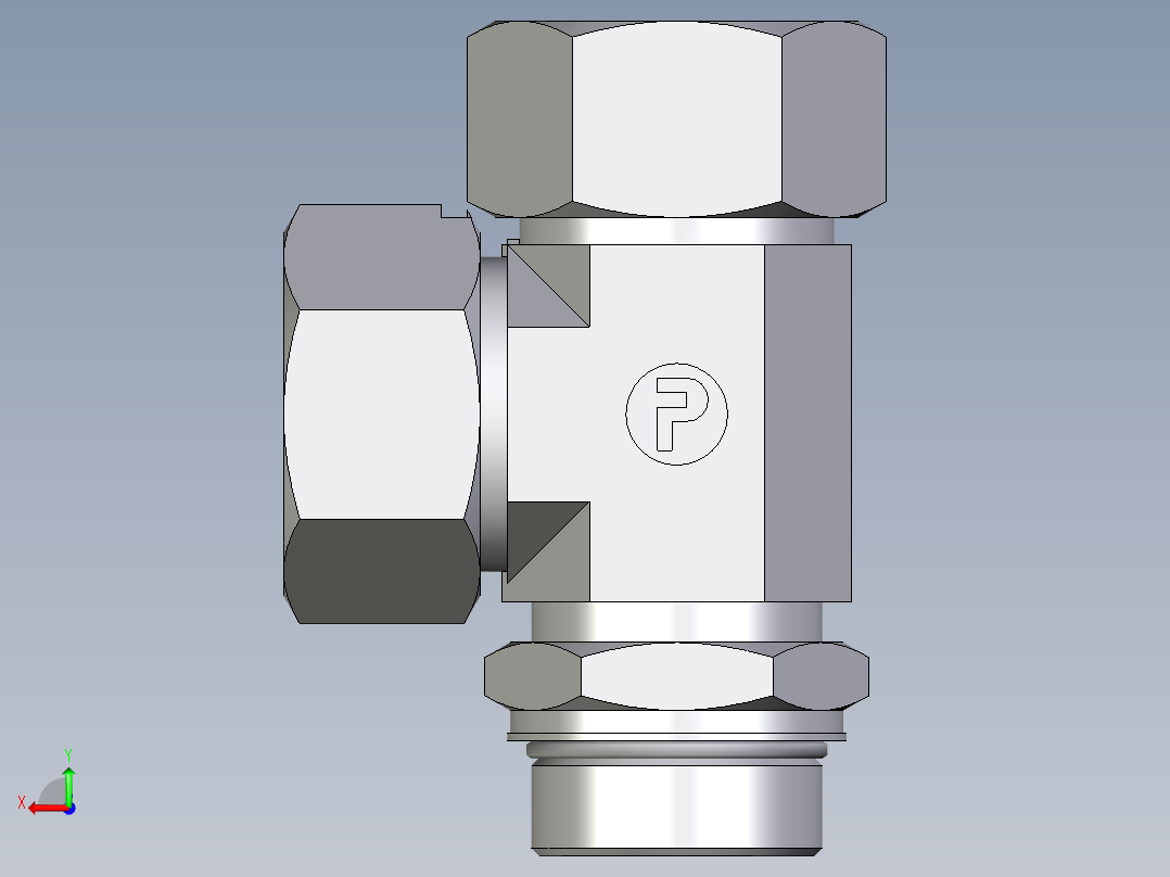 卡套式工业通用硬管接头EO_Adjustable_locknut_run_tee_LEE38SMORCF后视图