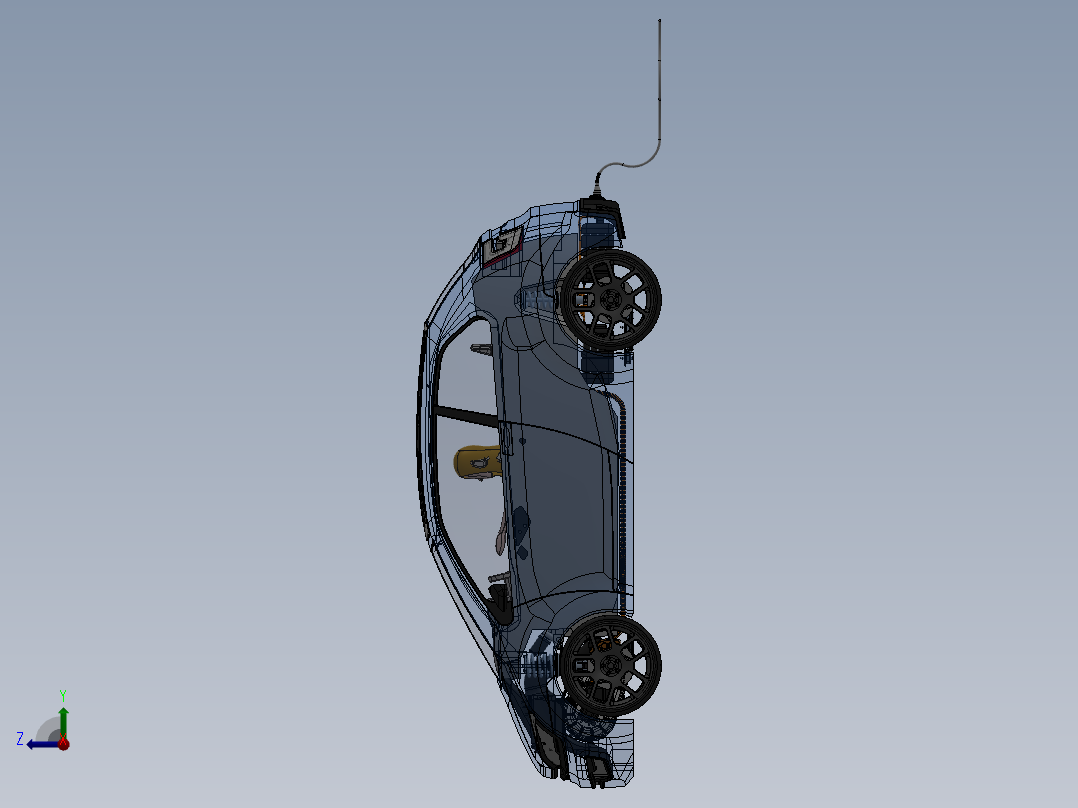 四轮电动汽车轿车布局结构设计图纸3D三维模型素材SW右视图