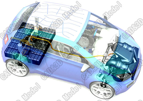 四轮电动汽车轿车布局结构设计图纸3D三维模型素材SW