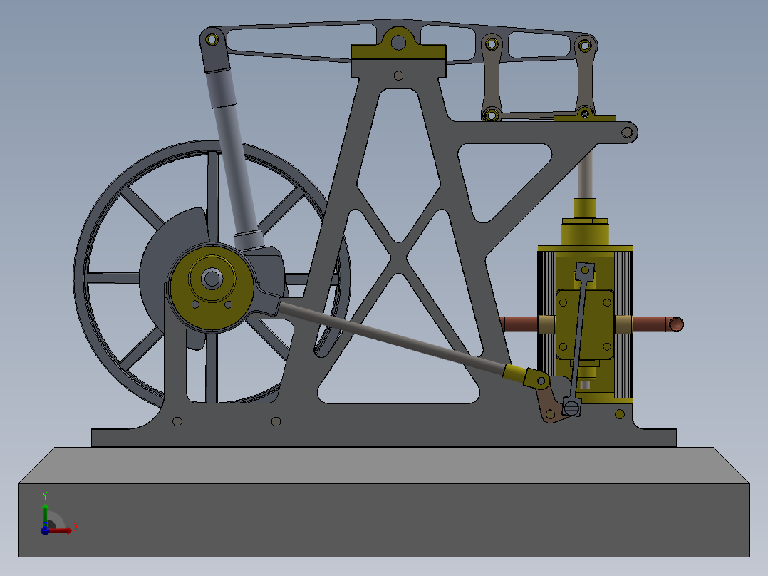 单缸平衡梁蒸汽机single-cylinder-balance-beam-steam-模型格式为 sw前视图