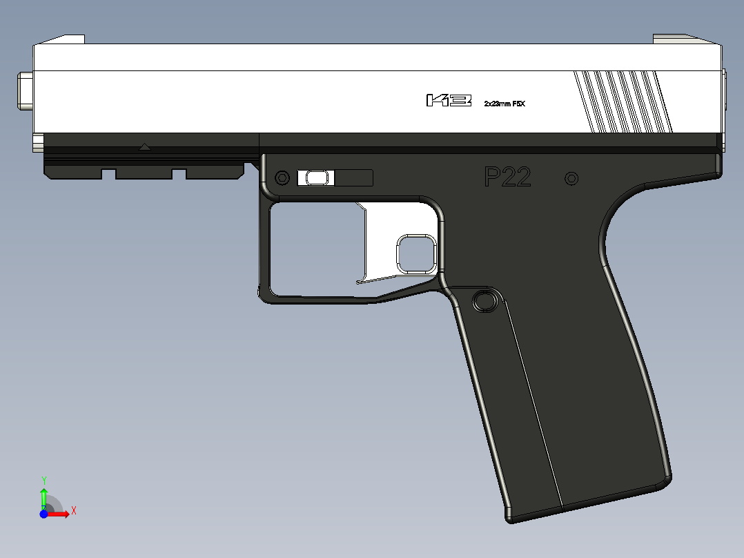 手枪左轮冲锋枪老式狙击步枪设计3D图纸K3 Pistol f3d stp前视图