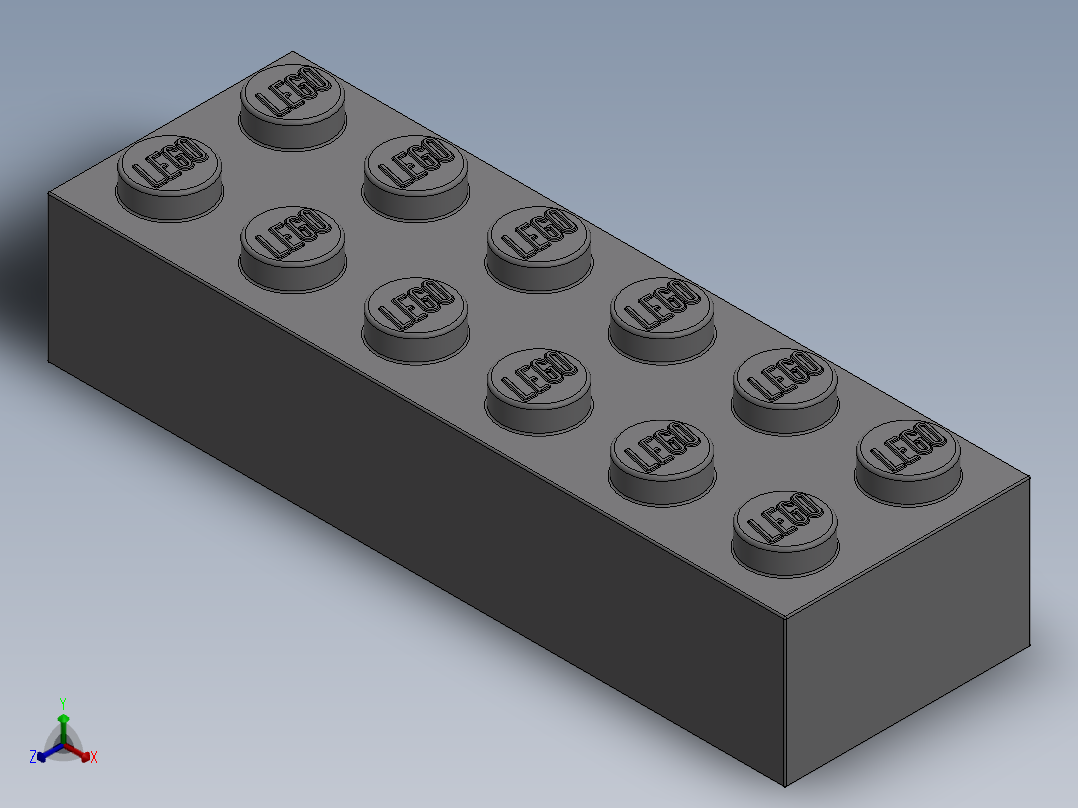 乐高套装 4421基本积木-4211795 - 2456 - 44237 Medium Stone Grey Brick 2 x 6.SLDPRT正等轴测图