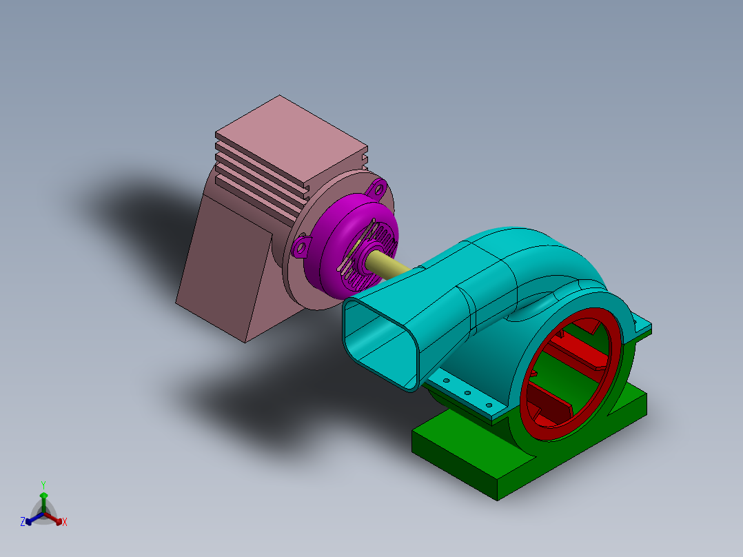 鼓风机和电机组装正等轴测图