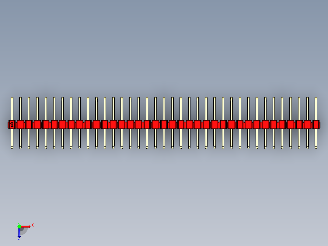 彩色公排针 100mil 2.54mm 系列-DS1022_red_3x37p_100mil_TypeD_rev1.0俯视图