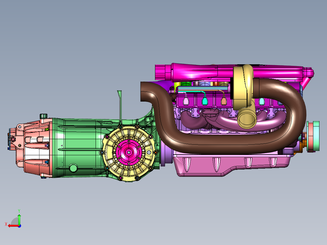 高性能跑车双顶置12缸引擎后视图
