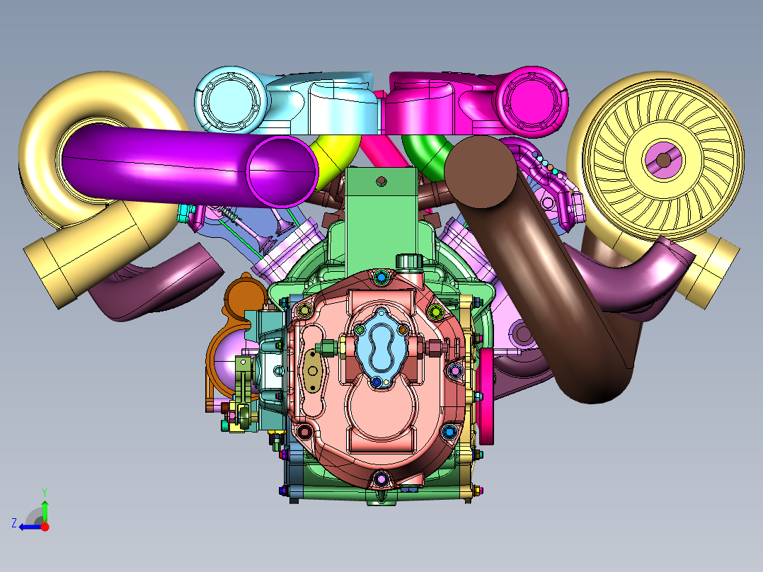 高性能跑车双顶置12缸引擎右视图