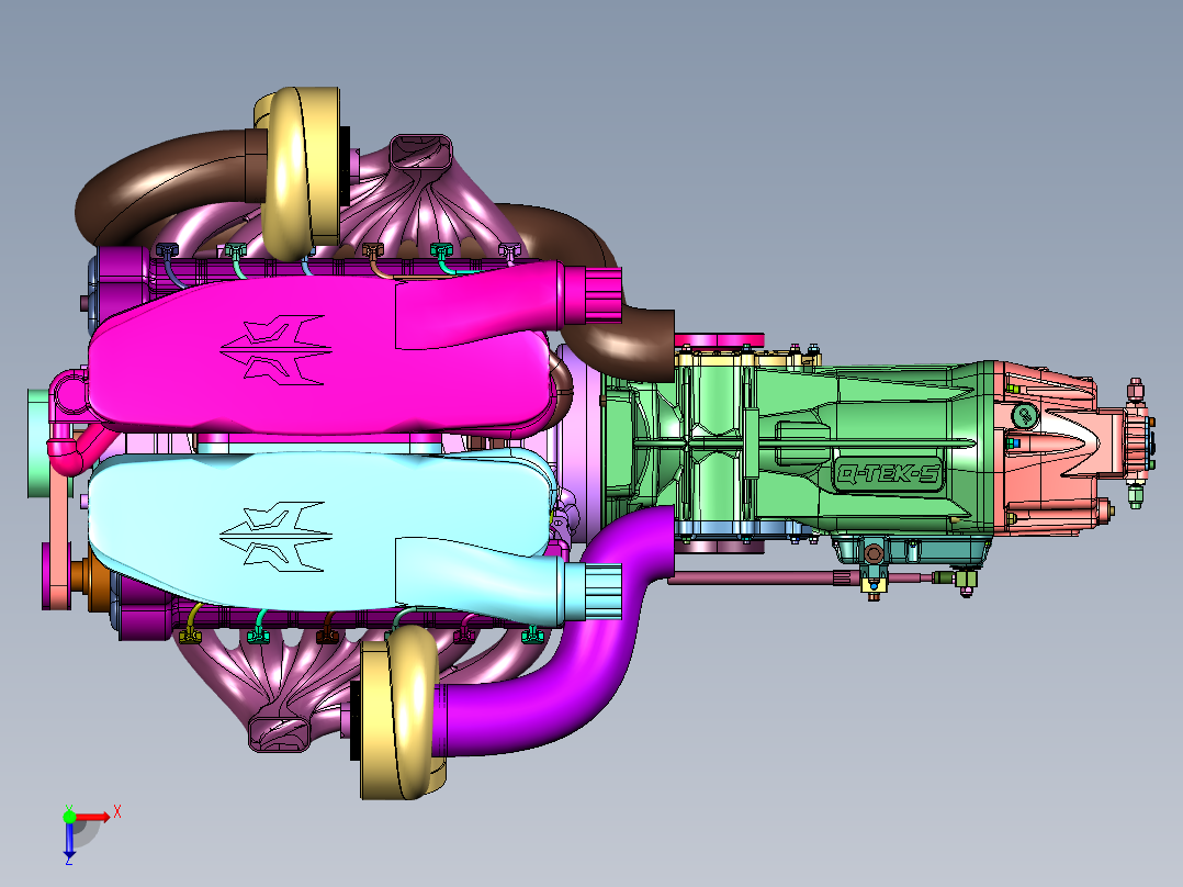 高性能跑车双顶置12缸引擎俯视图