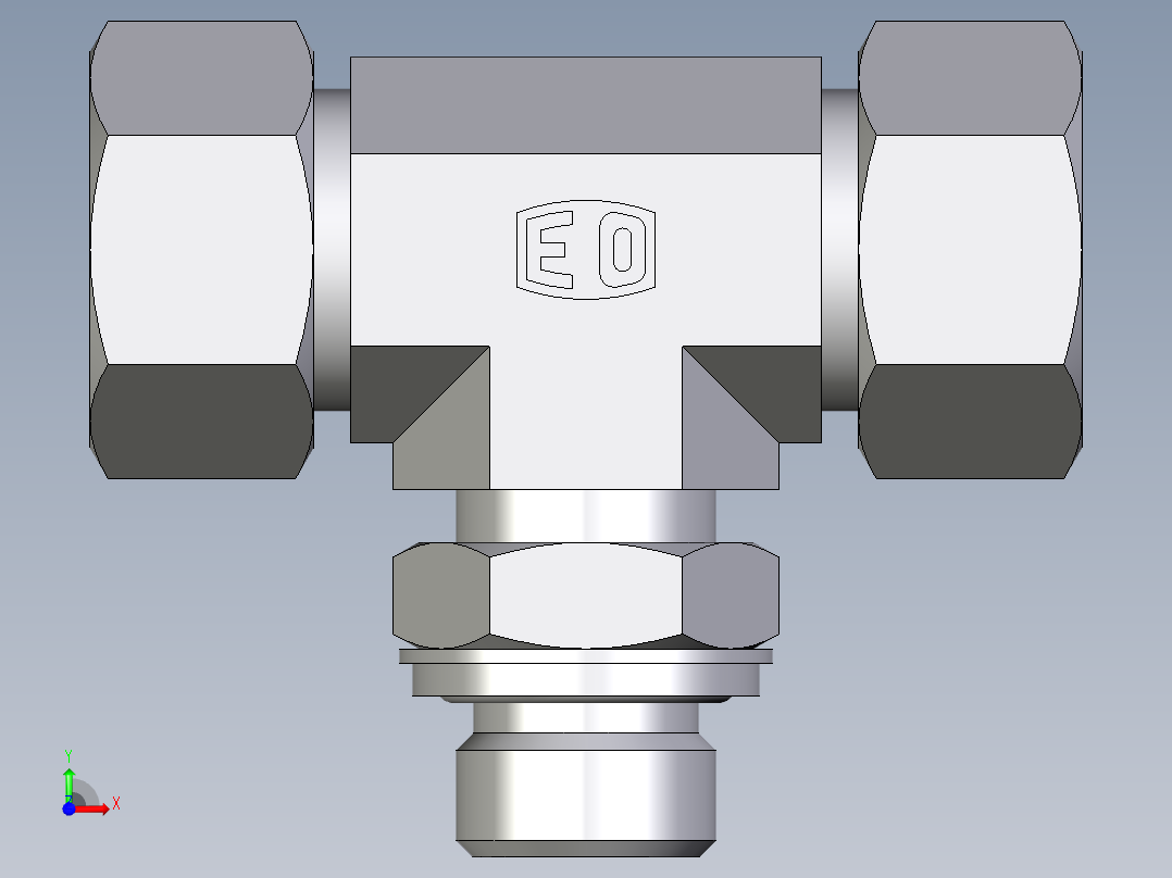 卡套式工业通用硬管接头EO_Adjustable_locknut_branch_tee_TEE18LRCF前视图