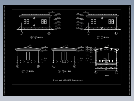 图14-7 建筑立面及剖面图(KB-9-T-02)