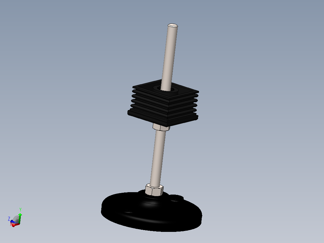用于50 x 50 x 1.5的可调底座和箱形截面螺纹嵌件，带M10 x 200 mm螺杆、塑料底座中的花键螺纹嵌件和方形嵌件凸台主视图