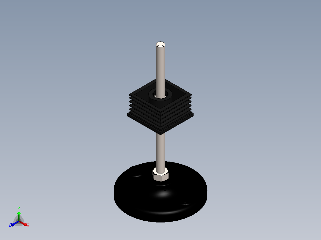 用于50 x 50 x 1.5的可调底座和箱形截面螺纹嵌件，带M10 x 200 mm螺杆、塑料底座中的花键螺纹嵌件和方形嵌件凸台正等轴测图
