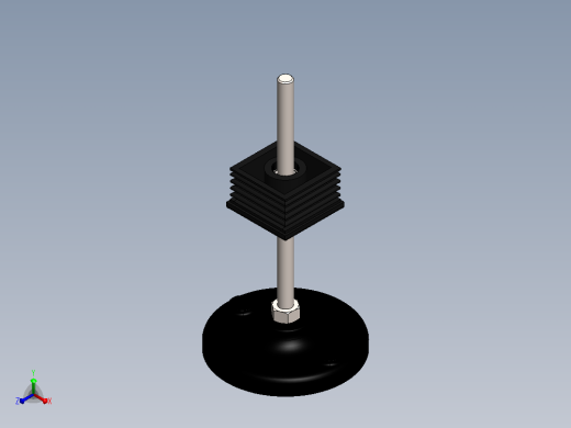 用于50 x 50 x 1.5的可调底座和箱形截面螺纹嵌件，带M10 x 200 mm螺杆、塑料底座中的花键螺纹嵌件和方形嵌件凸台正等轴测缩略图