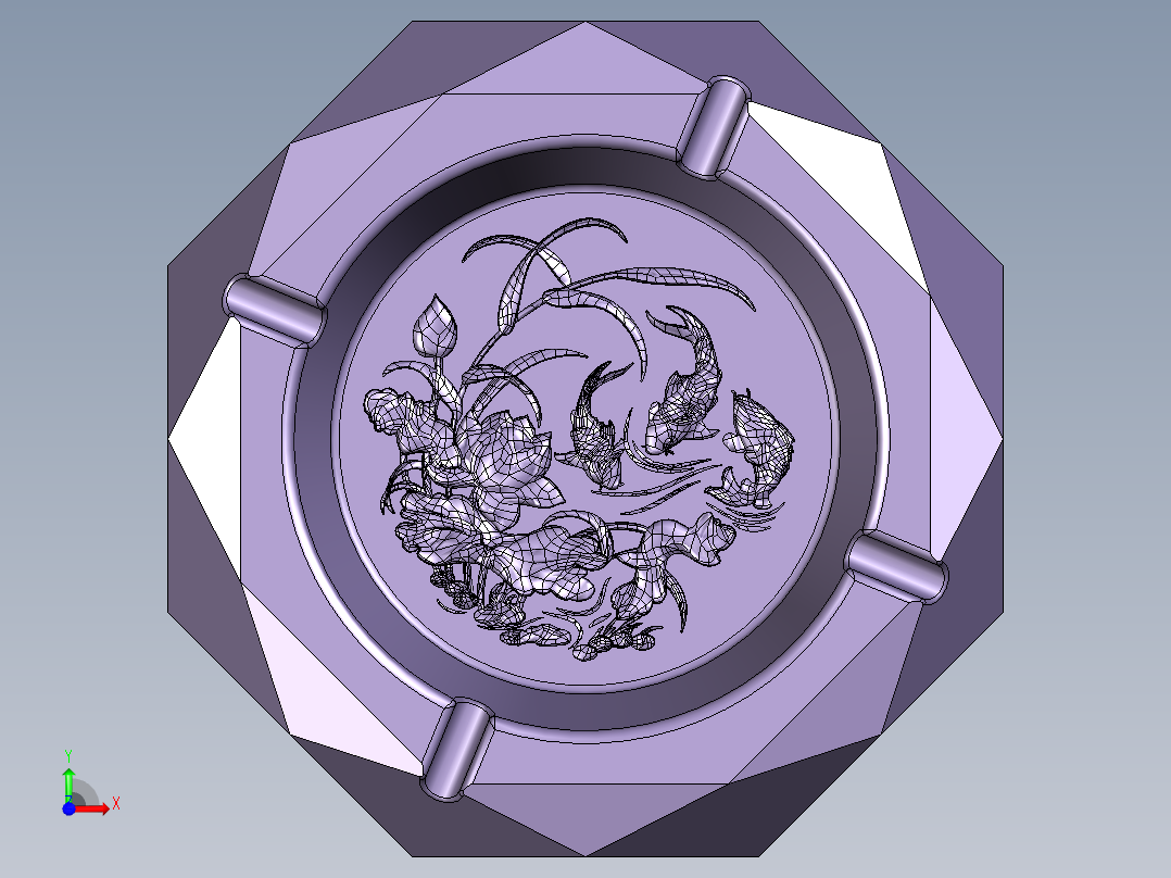 鲤鱼荷花图烟灰缸前视图