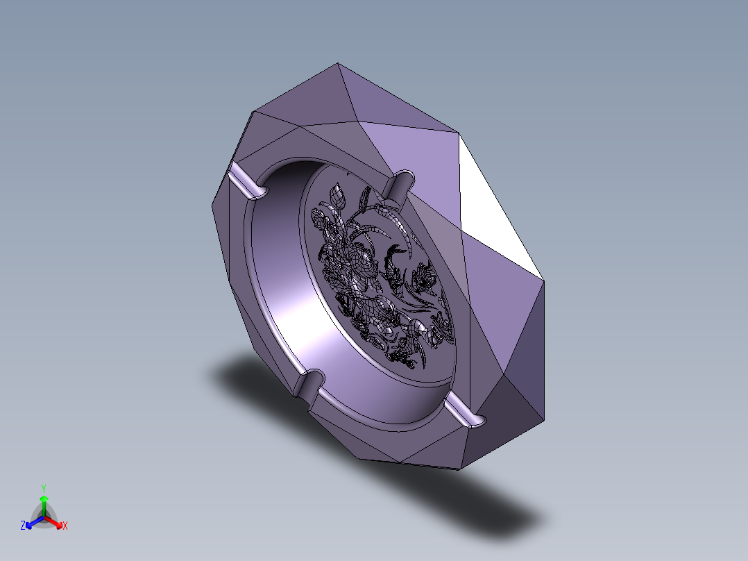 鲤鱼荷花图烟灰缸正等轴测图