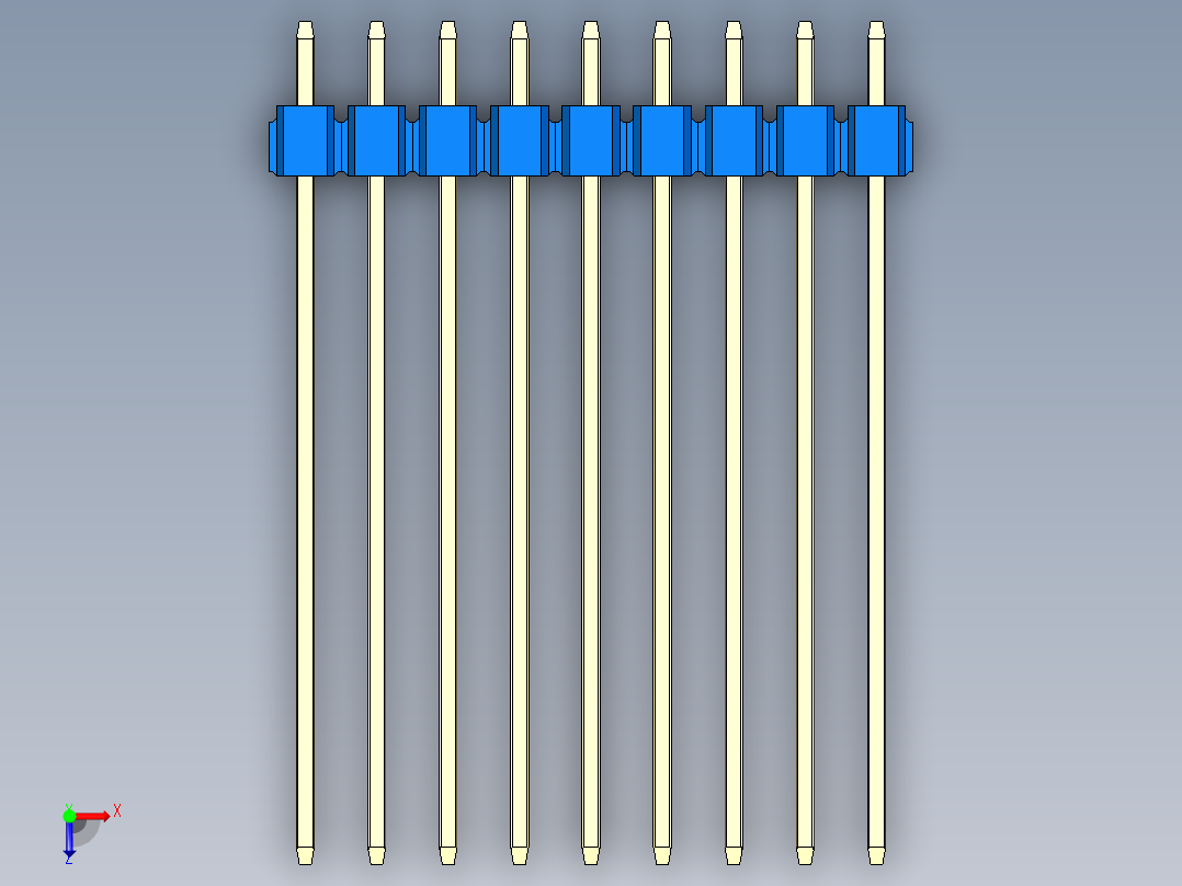 彩色公头100mil（2.54mm）系列-DS1021_blue_1x09p_100mil_Type43_rev1.0俯视图