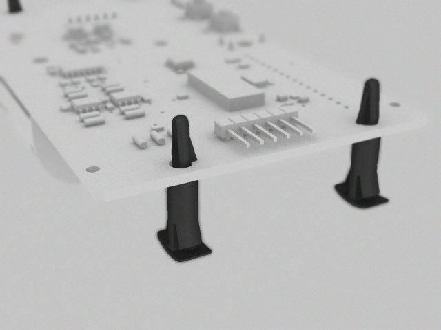 一个从底部插入的卡式垫片，高度10毫米。用于印刷电路板。卡扣孔底部5.4毫米和卡扣孔印刷电路板3.2毫米