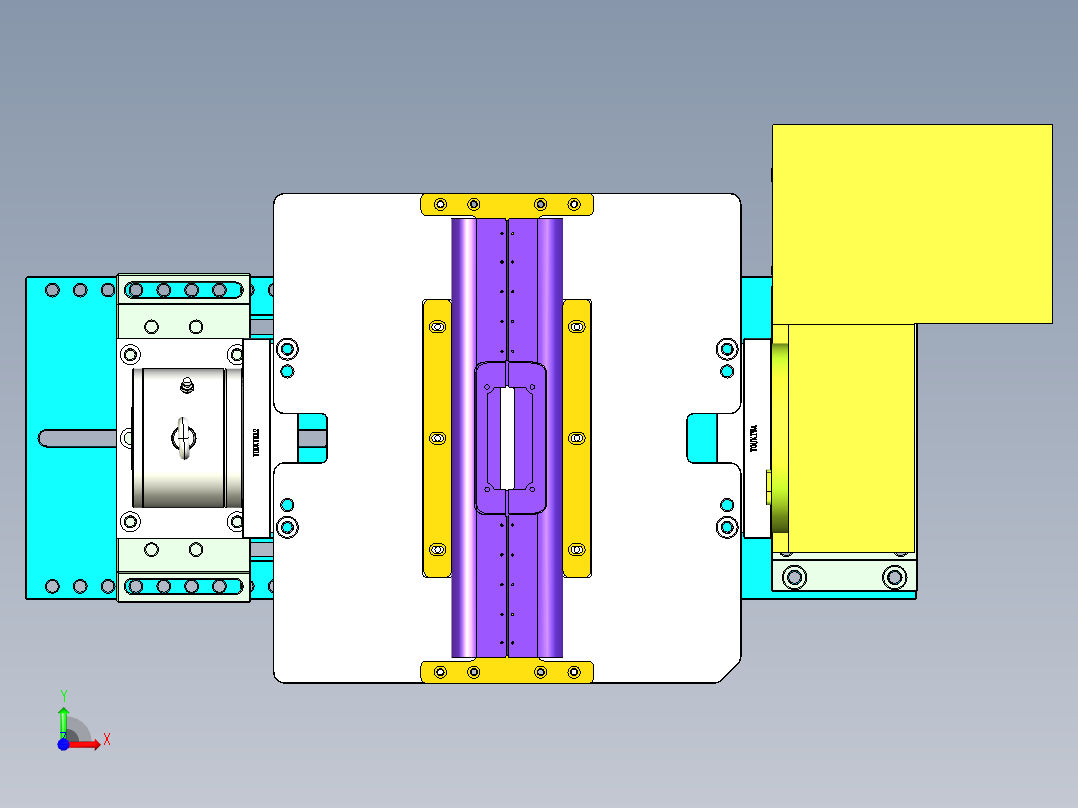 长条椭圆形金属外壳铣端面倒角治具模型前视图