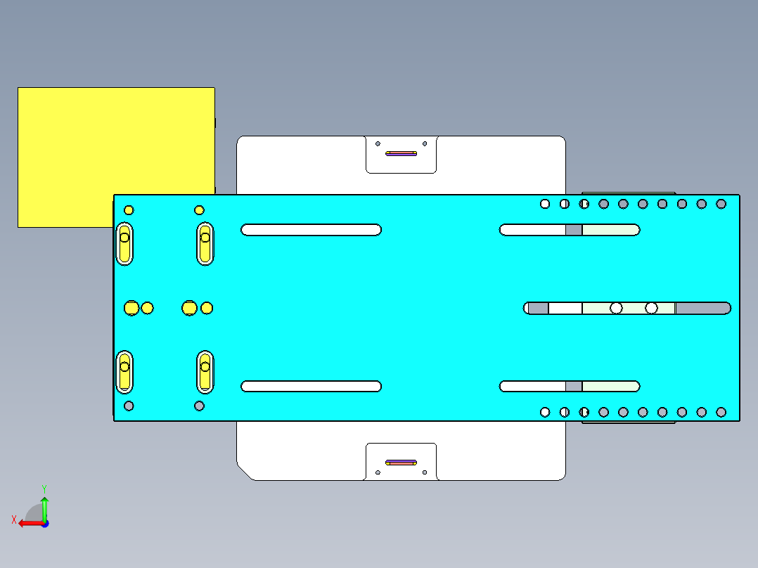 长条椭圆形金属外壳铣端面倒角治具模型后视图