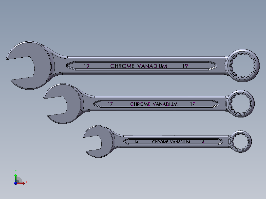 三款开口扳手前视图