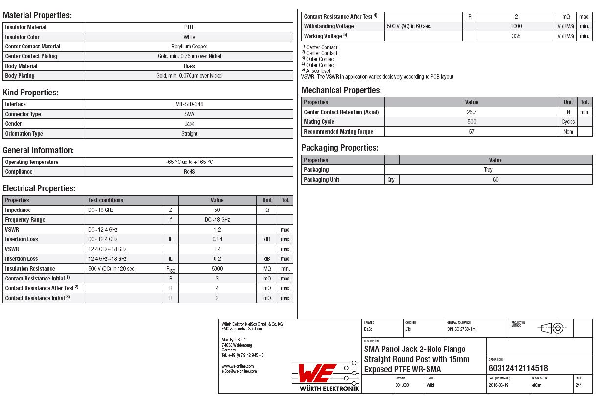 SMA双孔法兰波导18 GHz连接器