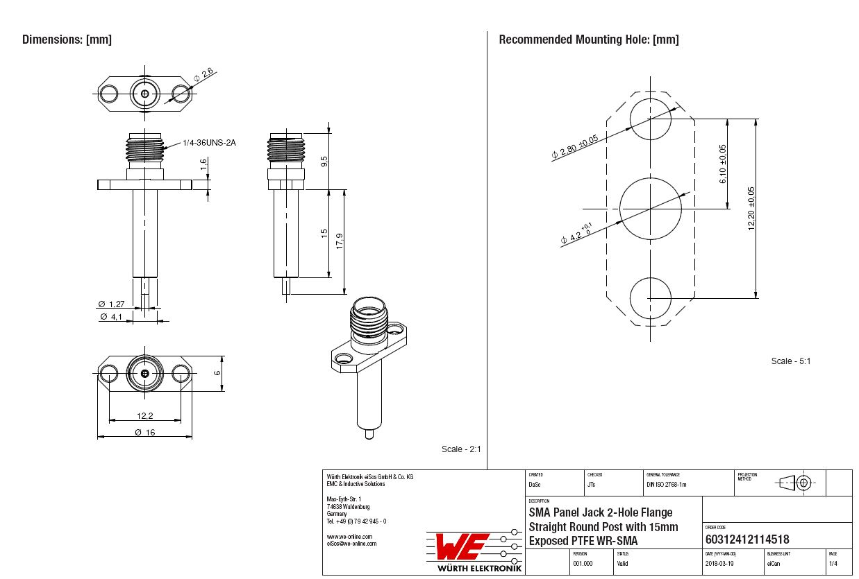 SMA双孔法兰波导18 GHz连接器
