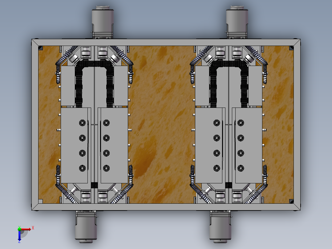 52轴毛刷同步旋转清洗机-伞齿轮-双驱动-洗鞋俯视图