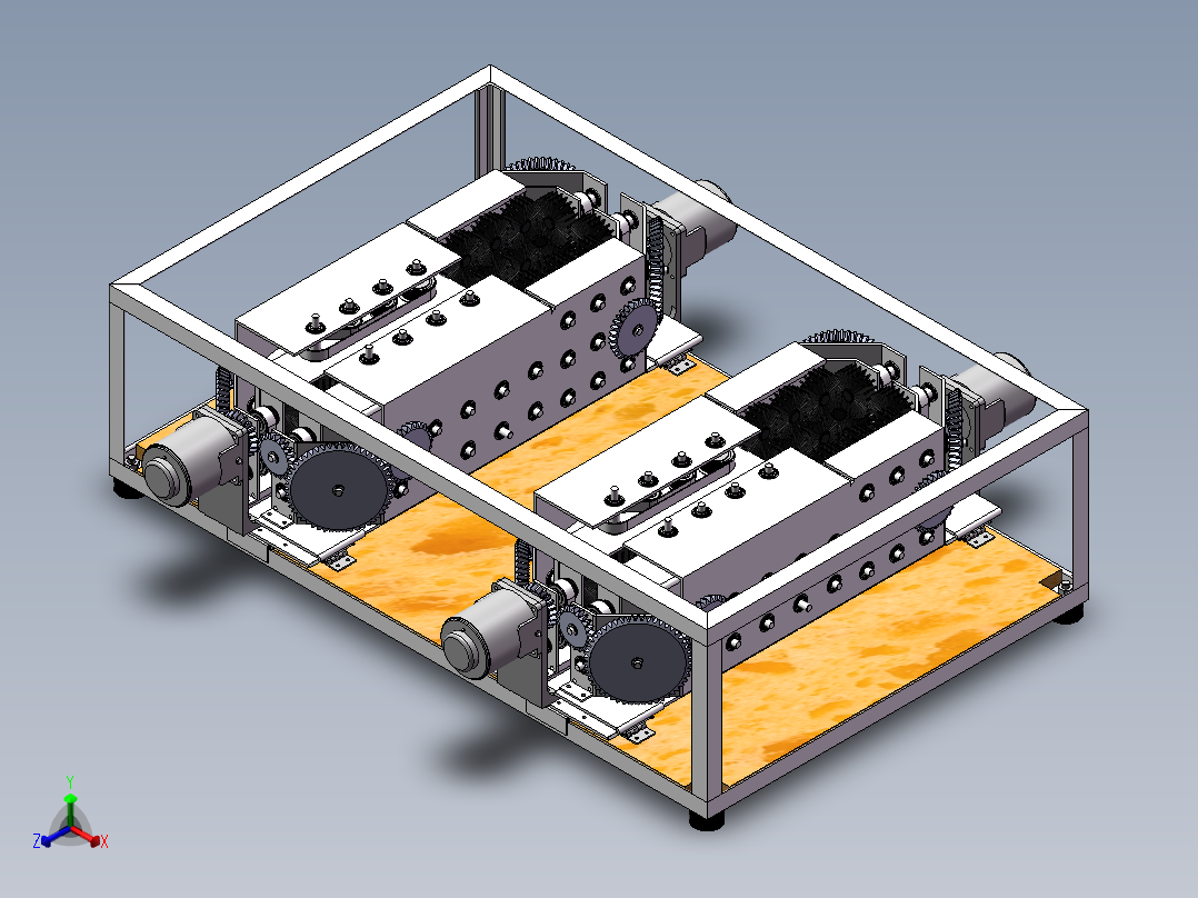52轴毛刷同步旋转清洗机-伞齿轮-双驱动-洗鞋正等轴测图