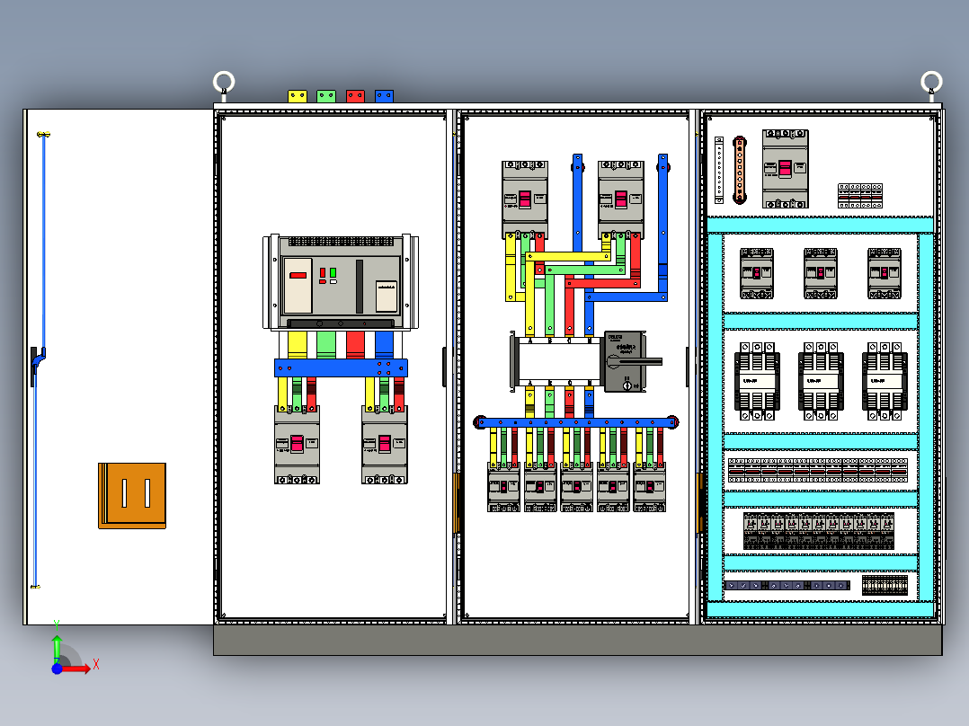三柜组装万能断路器双电源交流接触器控制柜 55308前视图