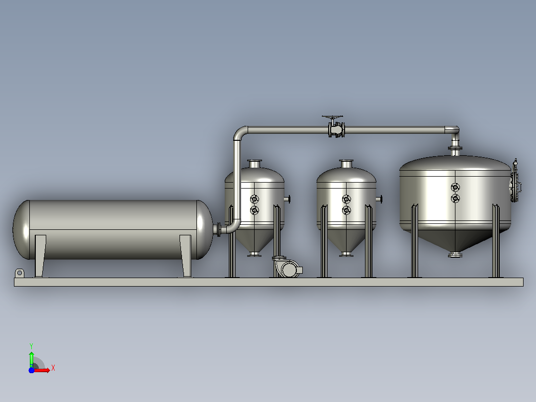 SolidWorks管道布线水箱和管道布线组件前视图