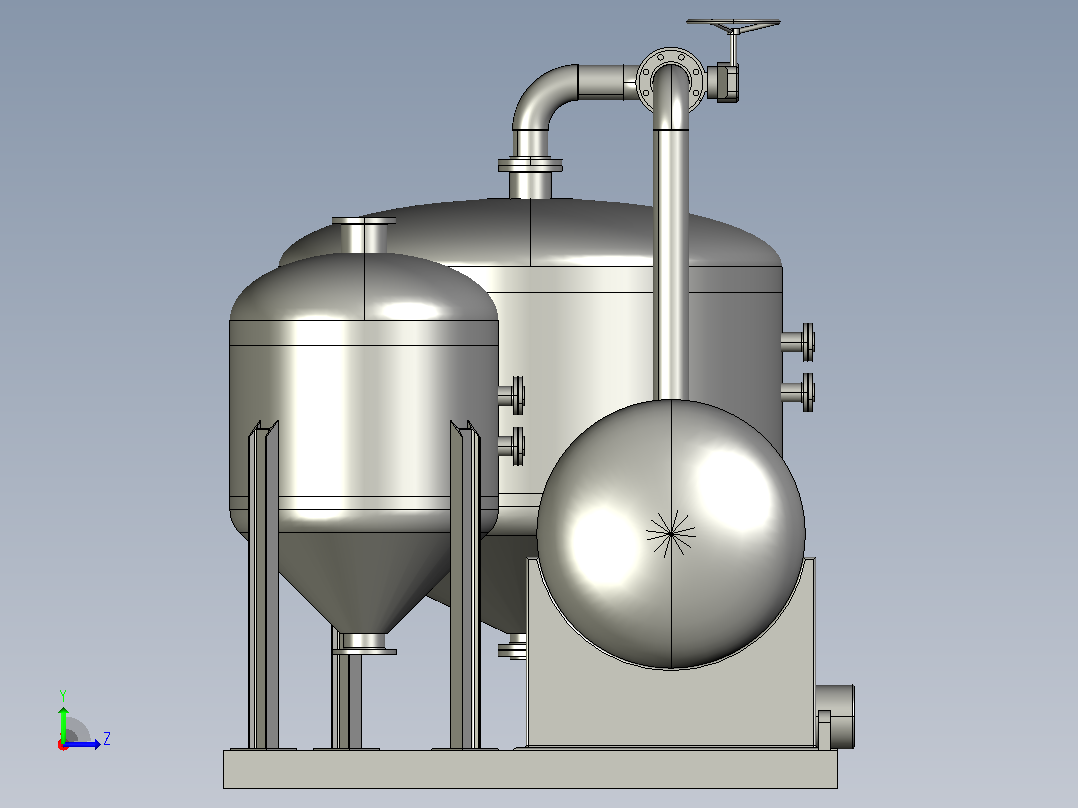 SolidWorks管道布线水箱和管道布线组件左视图