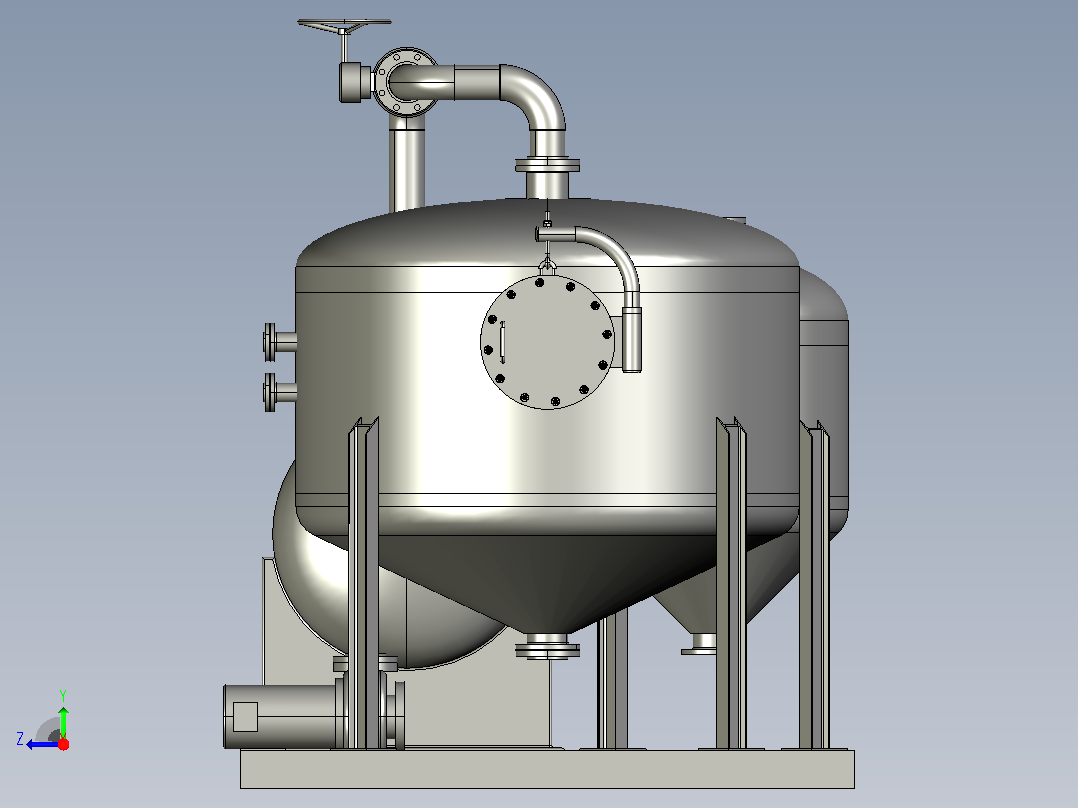 SolidWorks管道布线水箱和管道布线组件右视图