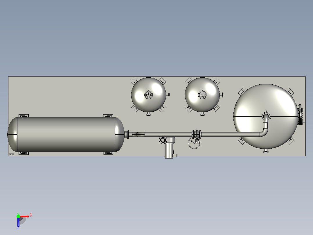 SolidWorks管道布线水箱和管道布线组件俯视图