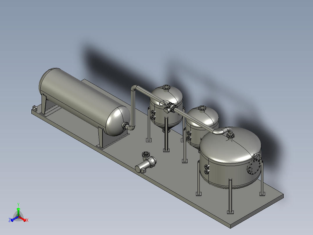 SolidWorks管道布线水箱和管道布线组件正等轴测图