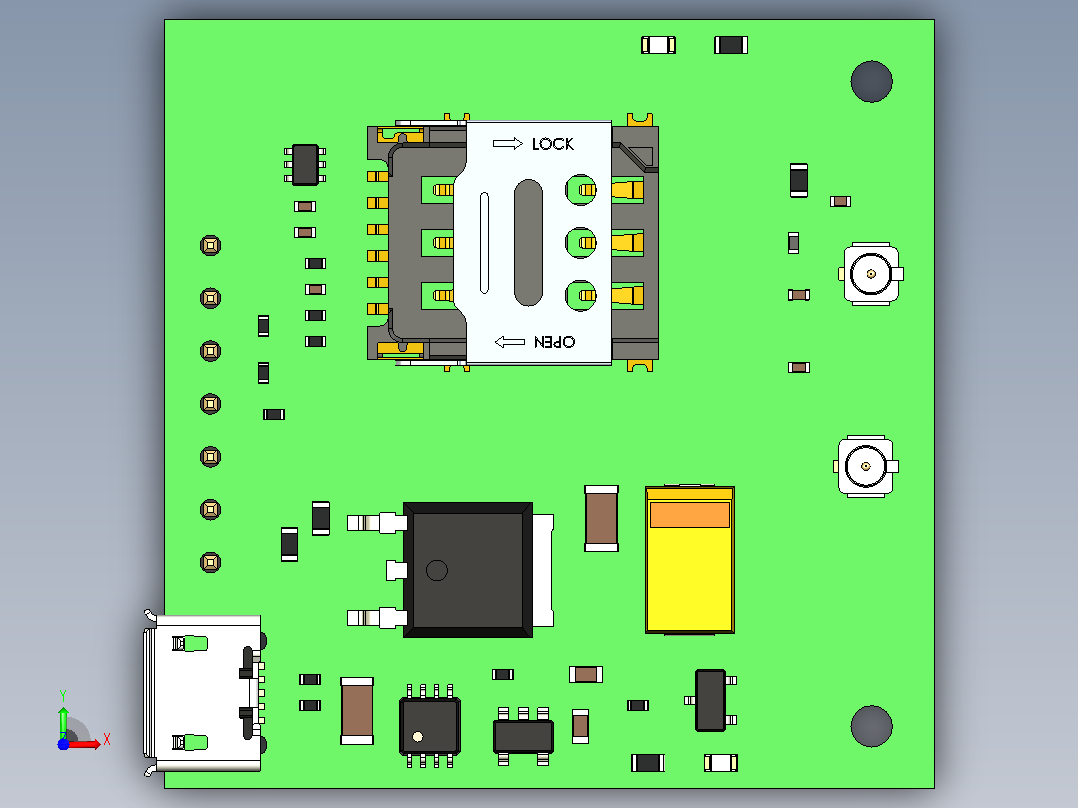 SIM7000模块三维模型前视图