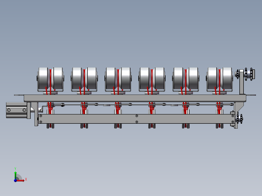 流水线斜轮转向机构 3D图 机械设计自动化3D模型文件素材前视图