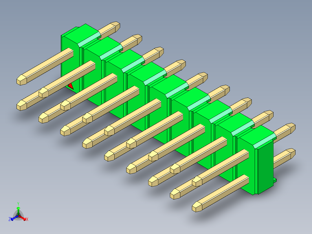 彩色公头100mil（2.54mm）系列-DS1021_green_2x09p_100mil_Type1_rev1.0主视图