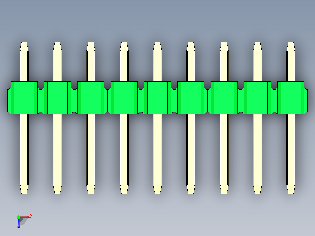 彩色公头100mil（2.54mm）系列-DS1021_green_2x09p_100mil_Type1_rev1.0俯视图