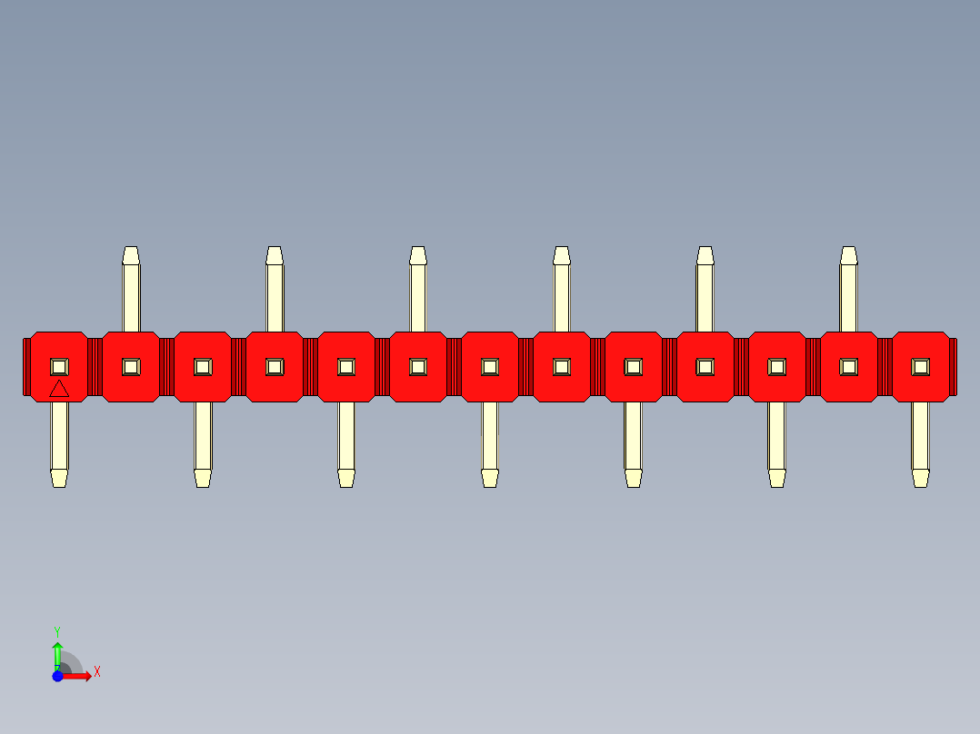 彩色公排针 100mil 2.54mm 系列-DS1022_red_13p_100mil_Type_SMT_R2_rev1.0前视图